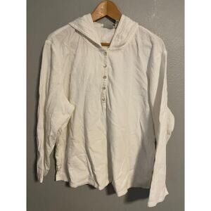 Chicos Top Womens 3 US XL White Hooded Gauzy Cotton Henley Popover Coastal READ